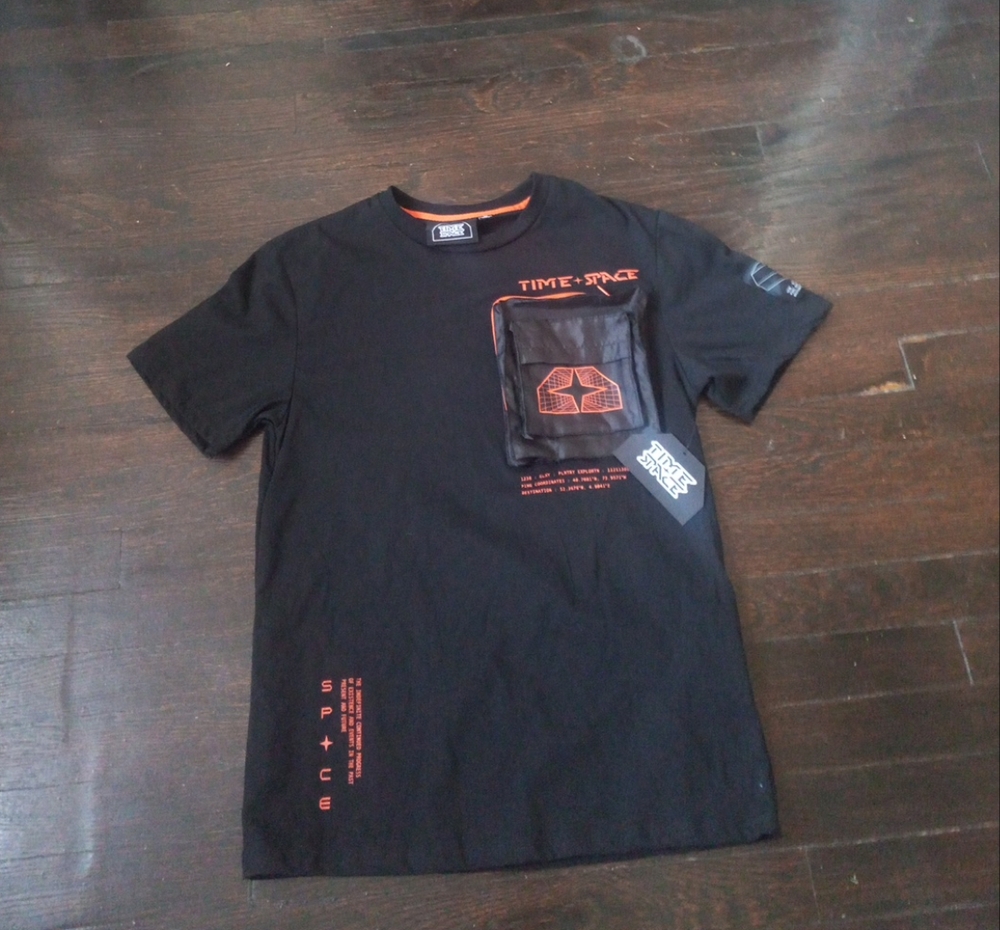 Time Space Mens Shirt Size Medium Color Black And Orange Zip Up Pocket Outdoor